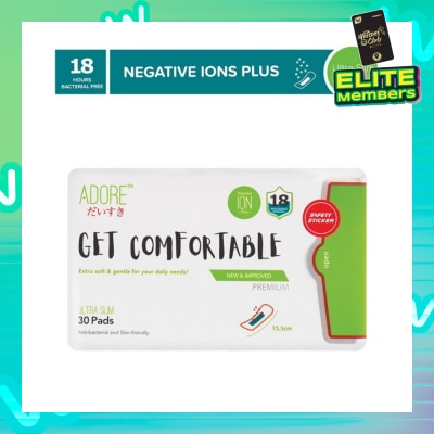 ADORE Get Comfortable Ultra Slim Negative Ions Plus Sanitary Pad 15.5cm (For Daily Use) 30s