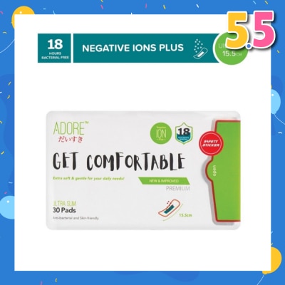 ADORE Get Comfortable Ultra Slim Negative Ions Plus Sanitary Pad 15.5cm (For Daily Use) 30s