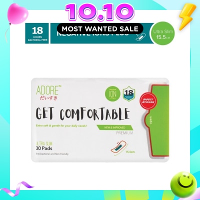 ADORE Get Comfortable Ultra Slim Negative Ions Plus Sanitary Pad 15.5cm (For Daily Use) 30s image