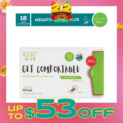 ADORE Get Comfortable Ultra Slim Negative Ions Plus Sanitary Pad 15.5cm (For Daily Use) 30s