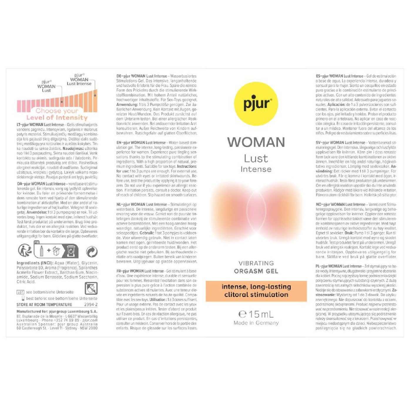 Woman Lust Intense Water-Based Vibrating Orgasm Gel 15ml
