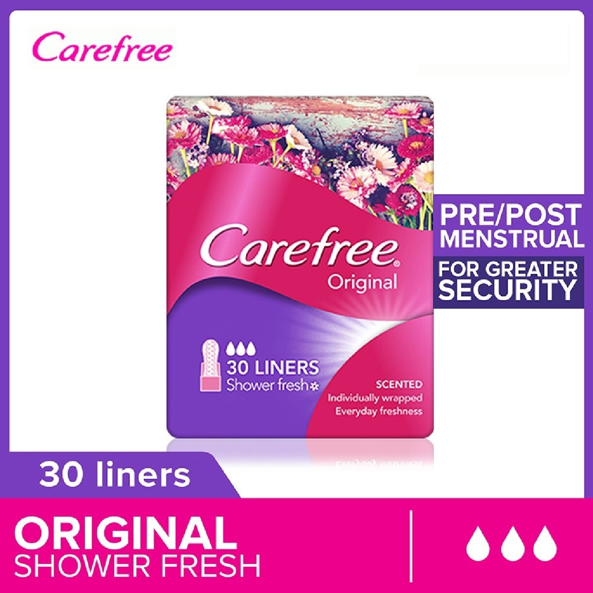 Carefree Original Shower Fresh Panty Liners 30s<BR>