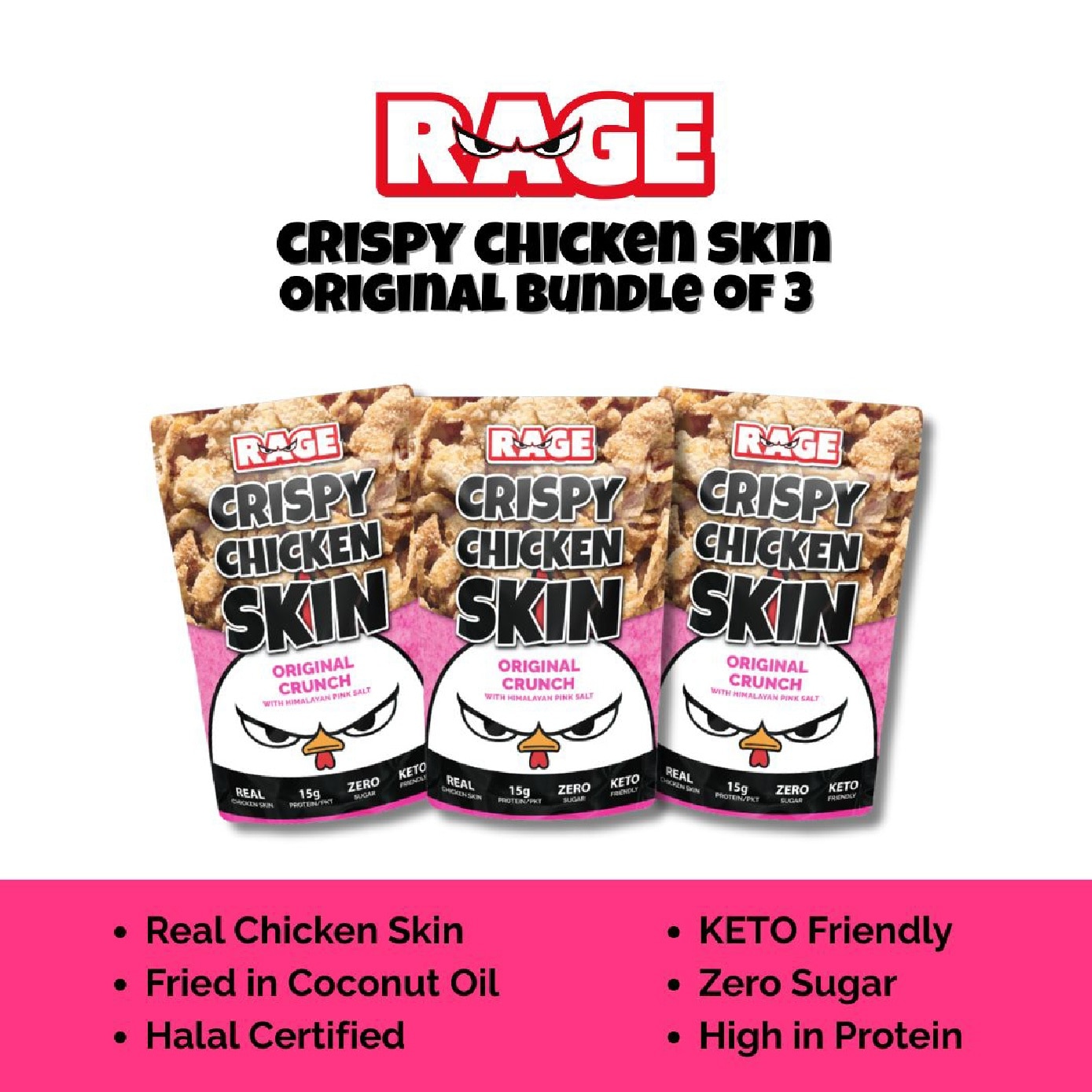 Crispy Chicken Skin Original Crunch with Himalayan Pink Salt 50g x 3s
