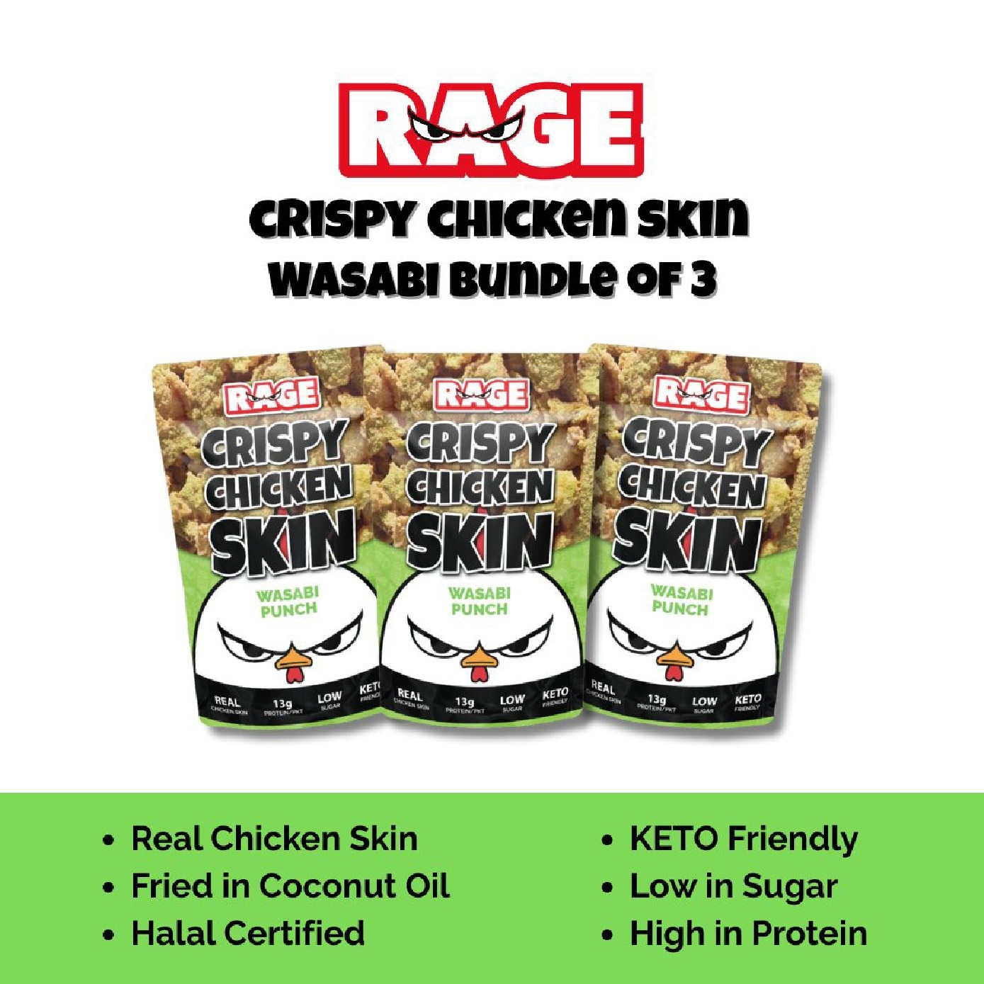 Crispy Chicken Skin Wasabi Punch 50g x 3s