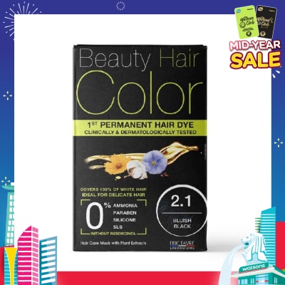 BEAUTY HAIR COLOR 1st Permanent Hair Dye 2.1 Bluish Black (Covers 100% White Hair) 160ml