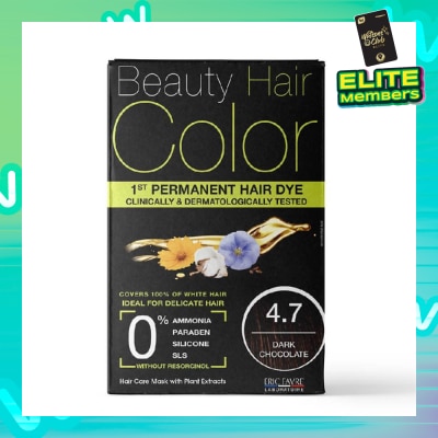 BEAUTY HAIR COLOR 1st Permanent Hair Dye 4.7 Dark Chocolate (Covers 100% White Hair) 160ml