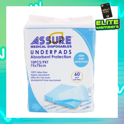 ASSURE Underpads 75cm x 75cm 60gsm Fluff 10 Pieces