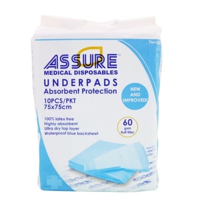 ASSURE Underpads 75cm x 75cm 60gsm Fluff 10 Pieces