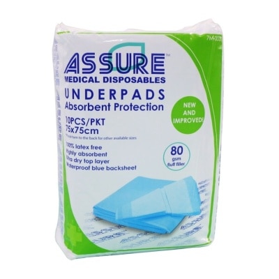 ASSURE Underpads 75cm x 75cm 80gsm Fluff 10 Pieces