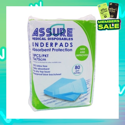 ASSURE Underpads 75cm x 75cm 80gsm Fluff 10 Pieces