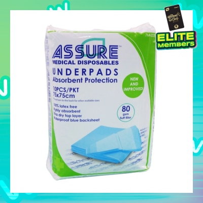 ASSURE Underpads 75cm x 75cm 80gsm Fluff 10 Pieces