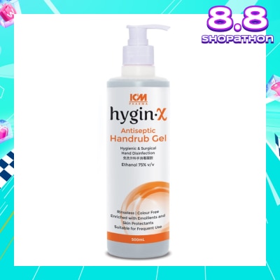 ICM PHARMA Hygin-X Antiseptic Handrub Gel 500ml (Expiry: Oct`2025)
