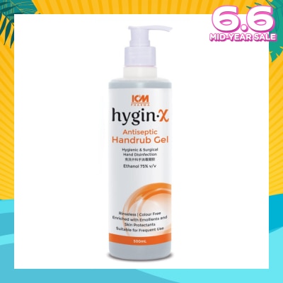 ICM PHARMA Hygin-X Antiseptic Handrub Gel 500ml (Expiry: Oct`2025)