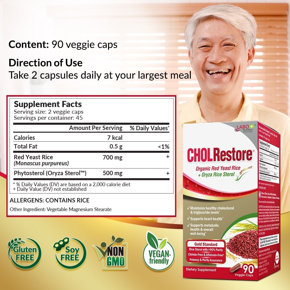 Cholrestore Dietary Supplement Veggie Capsule (For Cholesterol, Triglyceride, Blood Lipid Support And Cardiovascular Heart Health) 90s