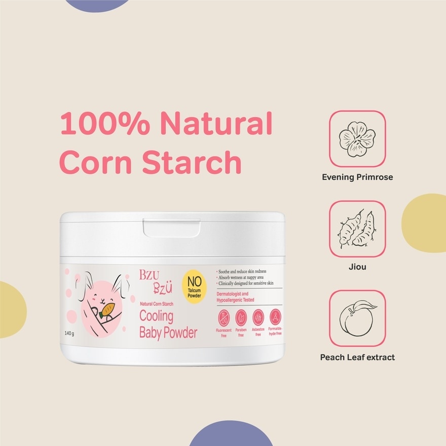 Cooling Baby Powder Natural Corn Starch No Talcum Powder Designed for Sensitive Skin) 140g