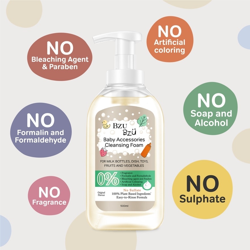 Baby Accessories Cleansing Foam 100% Plant Based Ingredients Easy to Rinse Formula Original Flavour (Suitable for Milk Bottles Dish Toys Fruits & Vegetables) 500ml