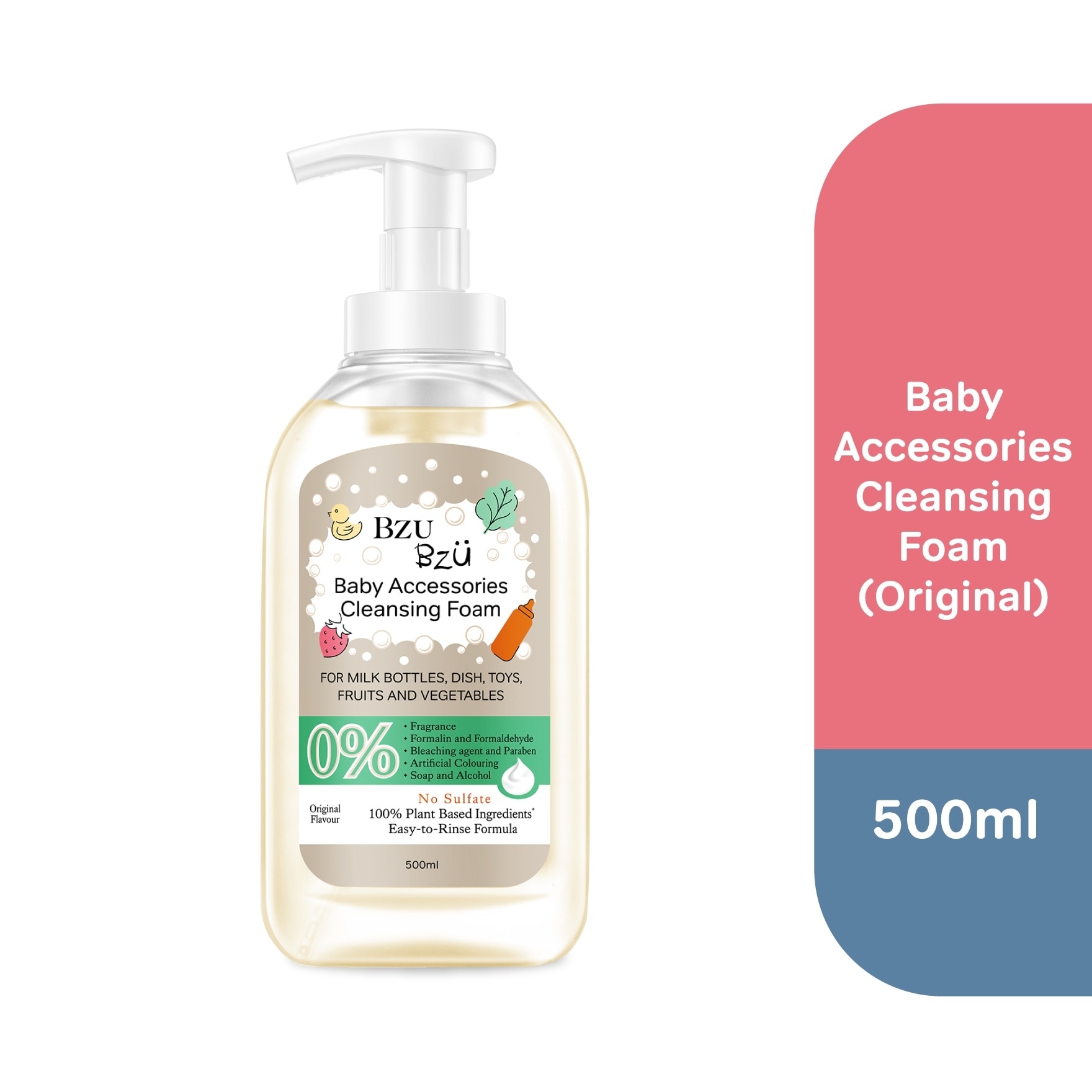 Baby Accessories Cleansing Foam 100% Plant Based Ingredients Easy to Rinse Formula Original Flavour (Suitable for Milk Bottles Dish Toys Fruits & Vegetables) 500ml