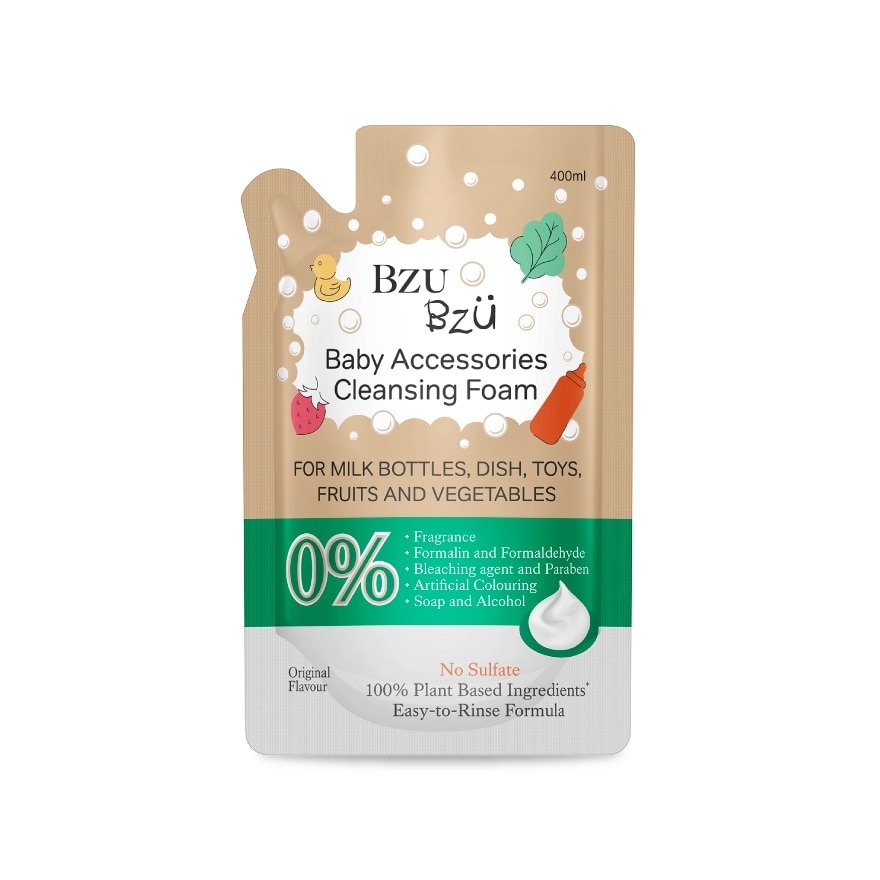 Baby Accessories Cleansing Foam 100% Plant Based Ingredients Easy to Rinse Formula Original Flavour Refill (Suitable for Milk Bottles Dish Toys Fruits & Vegetables) 400ml