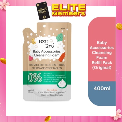 BZU BZU Baby Accessories Cleansing Foam 100% Plant Based Ingredients Easy to Rinse Formula Original Flavour Refill (Suitable for Milk Bottles Dish Toys Fruits & Vegetables) 400ml