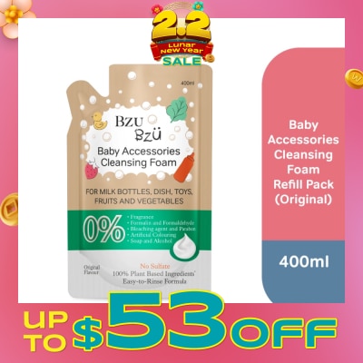 BZU BZU Baby Accessories Cleansing Foam 100% Plant Based Ingredients Easy to Rinse Formula Original Flavour Refill (Suitable for Milk Bottles Dish Toys Fruits & Vegetables) 400ml