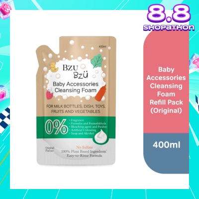 BZU BZU Baby Accessories Cleansing Foam 100% Plant Based Ingredients Easy to Rinse Formula Original Flavour Refill (Suitable for Milk Bottles Dish Toys Fruits & Vegetables) 400ml