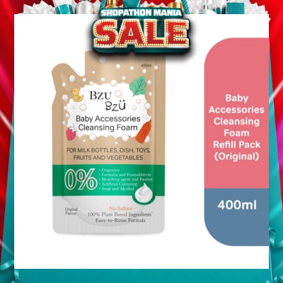 BZU BZU - Baby Accessories Cleansing Foam 100% Plant Based Ingredients Easy to Rinse Formula Original Flavour Refill (Suitable for Milk Bottles Dish Toys Fruits & Vegetables) 400ml