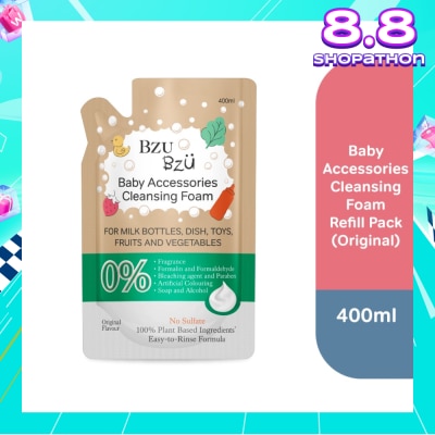 BZU BZU Baby Accessories Cleansing Foam 100% Plant Based Ingredients Easy to Rinse Formula Original Flavour Refill (Suitable for Milk Bottles Dish Toys Fruits & Vegetables) 400ml