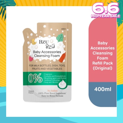 BZU BZU Baby Accessories Cleansing Foam 100% Plant Based Ingredients Easy to Rinse Formula Original Flavour Refill (Suitable for Milk Bottles Dish Toys Fruits & Vegetables) 400ml
