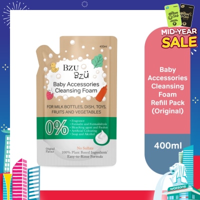 BZU BZU Baby Accessories Cleansing Foam 100% Plant Based Ingredients Easy to Rinse Formula Original Flavour Refill (Suitable for Milk Bottles Dish Toys Fruits & Vegetables) 400ml