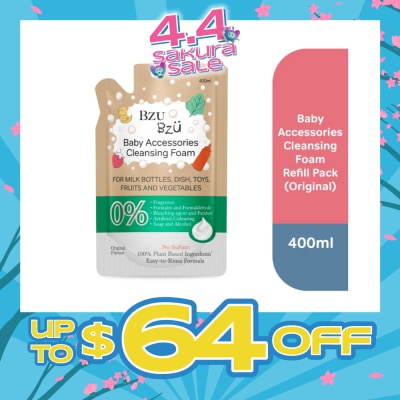BZU BZU - Baby Accessories Cleansing Foam 100% Plant Based Ingredients Easy to Rinse Formula Original Flavour Refill (Suitable for Milk Bottles Dish Toys Fruits & Vegetables) 400ml