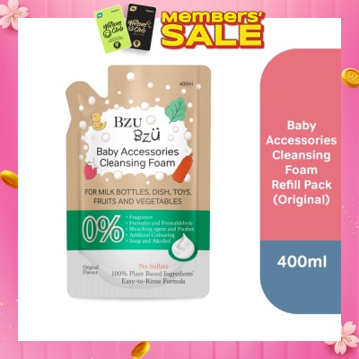 BZU BZU Baby Accessories Cleansing Foam 100% Plant Based Ingredients Easy to Rinse Formula Original Flavour Refill (Suitable for Milk Bottles Dish Toys Fruits & Vegetables) 400ml