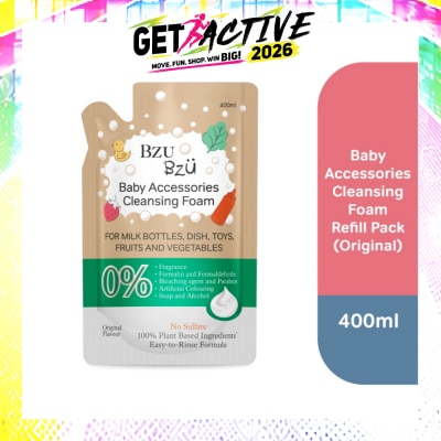 BZU BZU - Baby Accessories Cleansing Foam 100% Plant Based Ingredients Easy to Rinse Formula Original Flavour Refill (Suitable for Milk Bottles Dish Toys Fruits & Vegetables) 400ml image