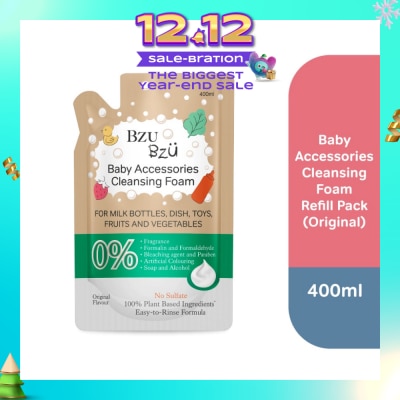 BZU BZU Baby Accessories Cleansing Foam 100% Plant Based Ingredients Easy to Rinse Formula Original Flavour Refill (Suitable for Milk Bottles Dish Toys Fruits & Vegetables) 400ml