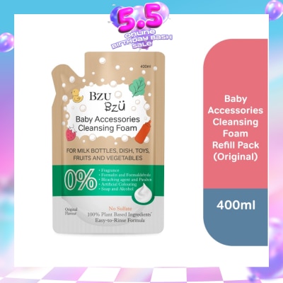 BZU BZU - Baby Accessories Cleansing Foam 100% Plant Based Ingredients Easy to Rinse Formula Original Flavour Refill (Suitable for Milk Bottles Dish Toys Fruits & Vegetables) 400ml