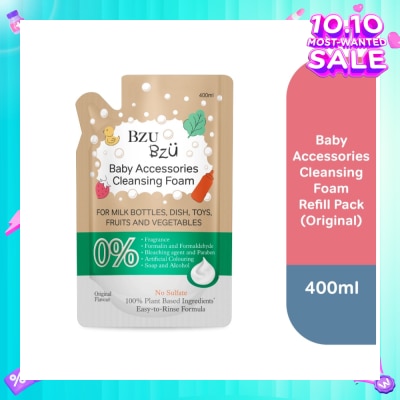 BZU BZU Baby Accessories Cleansing Foam 100% Plant Based Ingredients Easy to Rinse Formula Original Flavour Refill (Suitable for Milk Bottles Dish Toys Fruits & Vegetables) 400ml