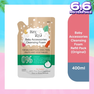BZU BZU Baby Accessories Cleansing Foam 100% Plant Based Ingredients Easy to Rinse Formula Original Flavour Refill (Suitable for Milk Bottles Dish Toys Fruits & Vegetables) 400ml