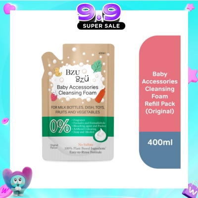BZU BZU - Baby Accessories Cleansing Foam 100% Plant Based Ingredients Easy to Rinse Formula Original Flavour Refill (Suitable for Milk Bottles Dish Toys Fruits & Vegetables) 400ml image