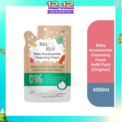 BZU BZU Baby Accessories Cleansing Foam 100% Plant Based Ingredients Easy to Rinse Formula Original Flavour Refill (Suitable for Milk Bottles Dish Toys Fruits & Vegetables) 400ml
