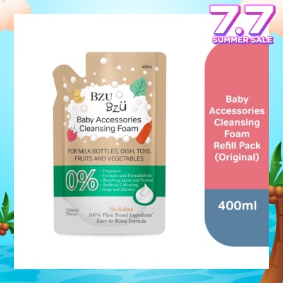BZU BZU Baby Accessories Cleansing Foam 100% Plant Based Ingredients Easy to Rinse Formula Original Flavour Refill (Suitable for Milk Bottles Dish Toys Fruits & Vegetables) 400ml