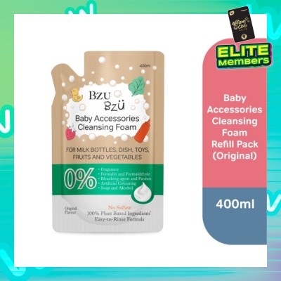 BZU BZU Baby Accessories Cleansing Foam 100% Plant Based Ingredients Easy to Rinse Formula Original Flavour Refill (Suitable for Milk Bottles Dish Toys Fruits & Vegetables) 400ml