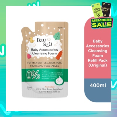 BZU BZU Baby Accessories Cleansing Foam 100% Plant Based Ingredients Easy to Rinse Formula Original Flavour Refill (Suitable for Milk Bottles Dish Toys Fruits & Vegetables) 400ml