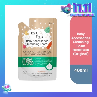 BZU BZU Baby Accessories Cleansing Foam 100% Plant Based Ingredients Easy to Rinse Formula Original Flavour Refill (Suitable for Milk Bottles Dish Toys Fruits & Vegetables) 400ml