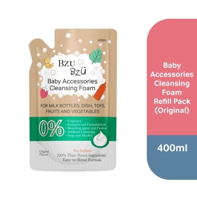 BZU BZU Baby Accessories Cleansing Foam 100% Plant Based Ingredients Easy to Rinse Formula Original Flavour Refill (Suitable for Milk Bottles Dish Toys Fruits & Vegetables) 400ml