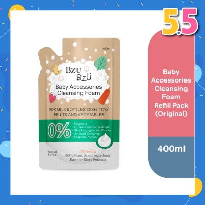BZU BZU Baby Accessories Cleansing Foam 100% Plant Based Ingredients Easy to Rinse Formula Original Flavour Refill (Suitable for Milk Bottles Dish Toys Fruits & Vegetables) 400ml