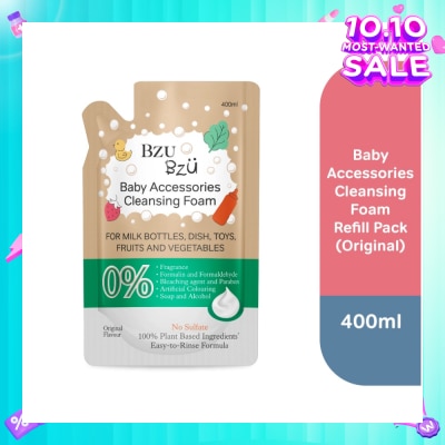 BZU BZU Baby Accessories Cleansing Foam 100% Plant Based Ingredients Easy to Rinse Formula Original Flavour Refill (Suitable for Milk Bottles Dish Toys Fruits & Vegetables) 400ml