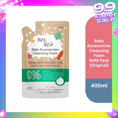 BZU BZU Baby Accessories Cleansing Foam 100% Plant Based Ingredients Easy to Rinse Formula Original Flavour Refill (Suitable for Milk Bottles Dish Toys Fruits & Vegetables) 400ml