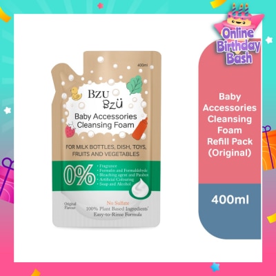 BZU BZU Baby Accessories Cleansing Foam 100% Plant Based Ingredients Easy to Rinse Formula Original Flavour Refill (Suitable for Milk Bottles Dish Toys Fruits & Vegetables) 400ml