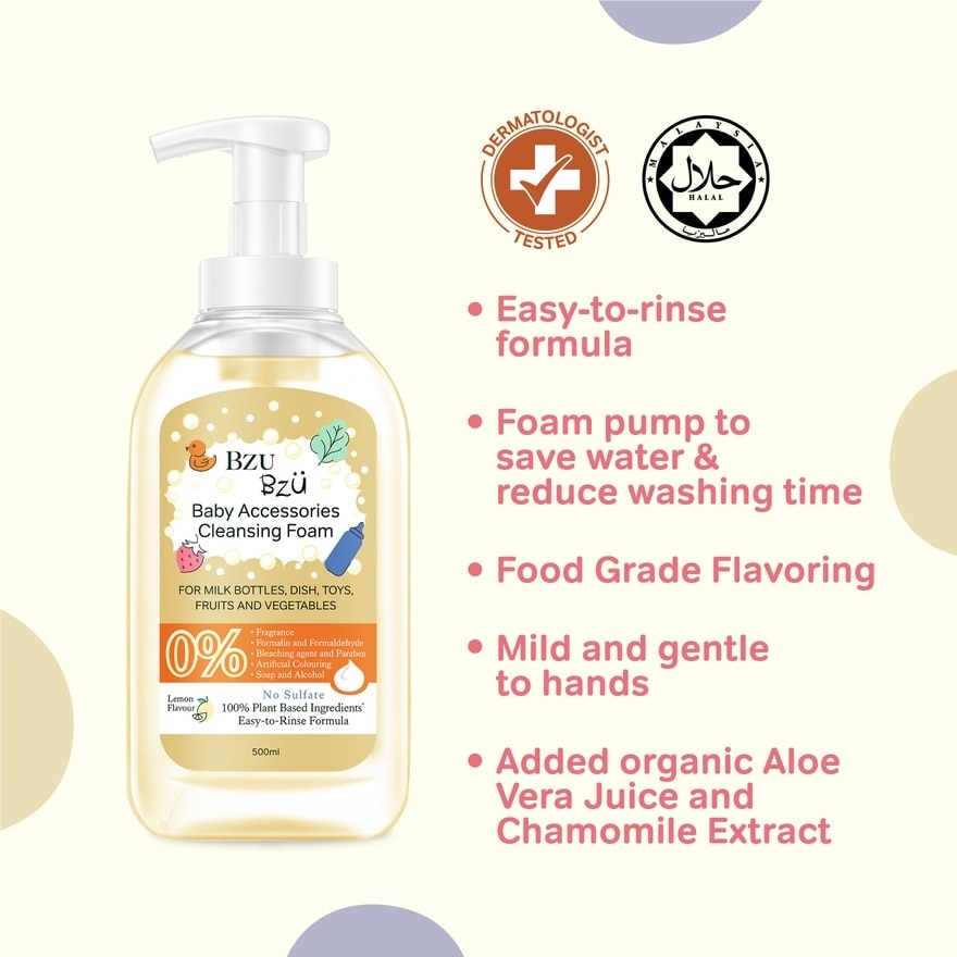 Baby Accessories Cleansing Foam 100% Plant Based Ingredients Easy to Rinse Formula Lemon Flavour (Suitable for Milk Bottles Dish Toys Fruits & Vegetables) 500ml