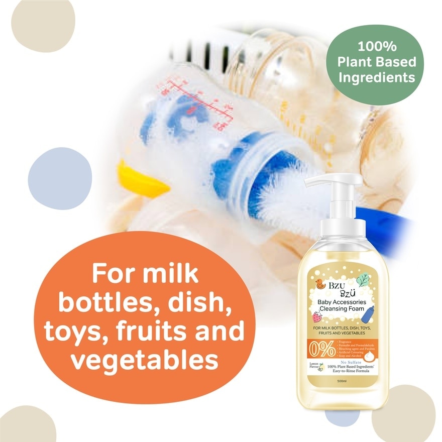 Baby Accessories Cleansing Foam 100% Plant Based Ingredients Easy to Rinse Formula Lemon Flavour (Suitable for Milk Bottles Dish Toys Fruits & Vegetables) 500ml