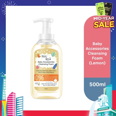 BZU BZU Baby Accessories Cleansing Foam 100% Plant Based Ingredients Easy to Rinse Formula Lemon Flavour (Suitable for Milk Bottles Dish Toys Fruits & Vegetables) 500ml